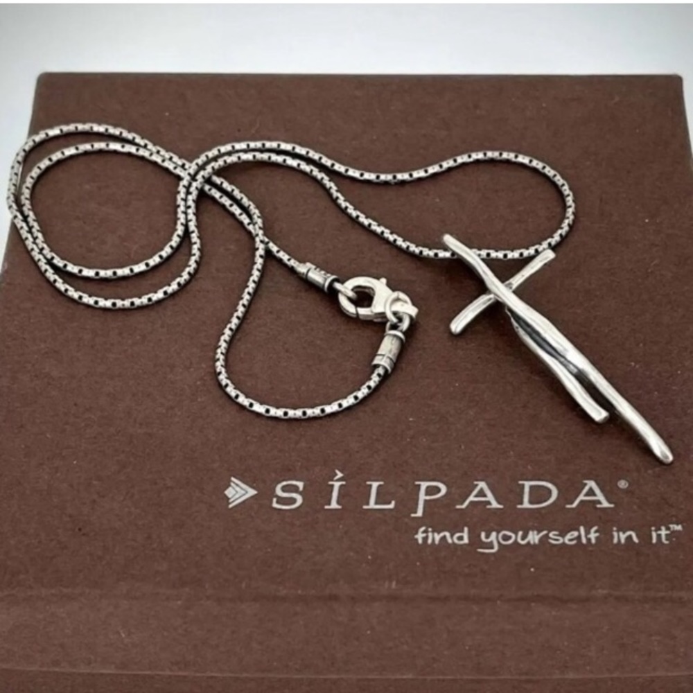 Vintage Silpada Sterling Silver Great Impressions Twisted Cross Necklace N1483